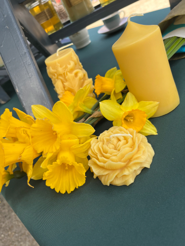 Handcrafted beeswax rose candle
